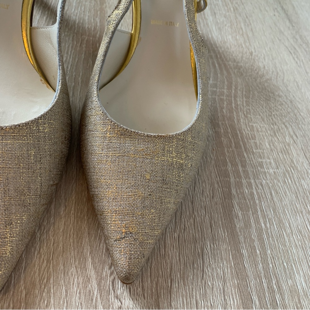 Vintage Pointed Toe Slingback Pump Gold Heels Special Occasion Something Bleu - Picture 5 of 15